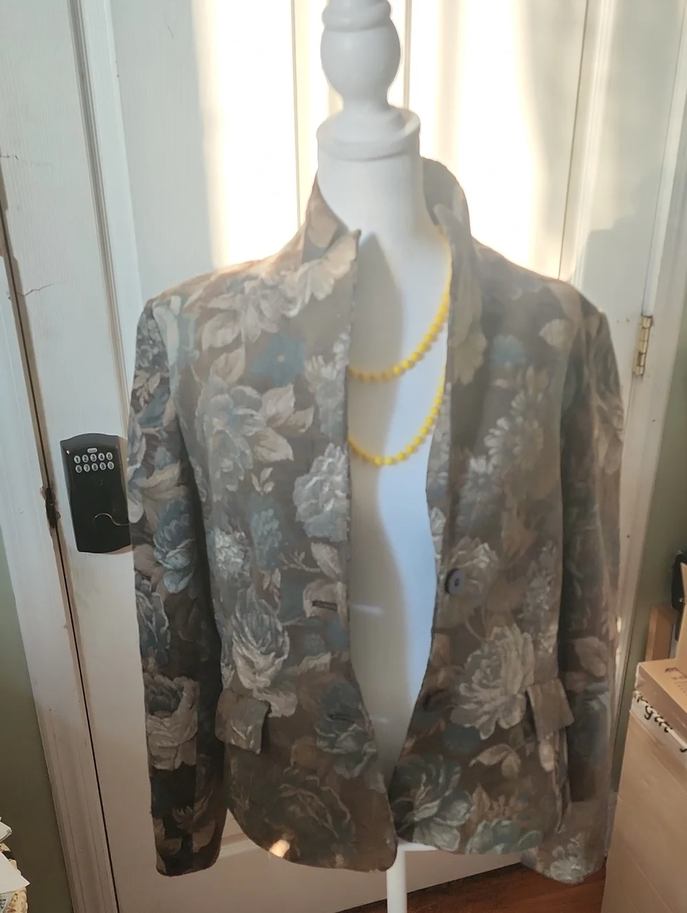 Grace Elements Taupe Floral Blazer with Blue and Cream Accents